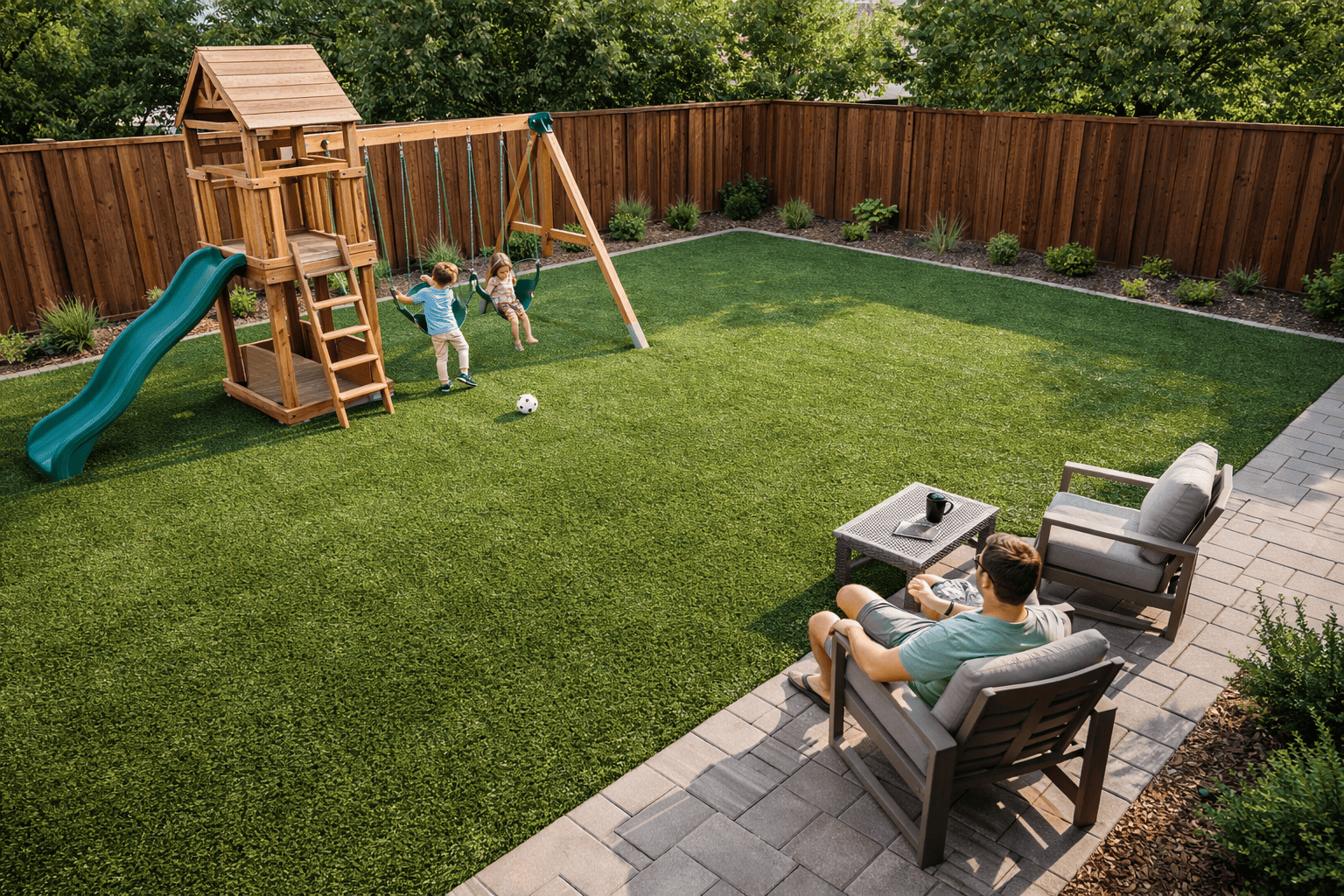 Backyard fun in afternoon sunlight