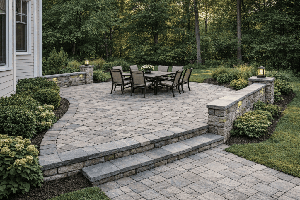 Cozy backyard patio at dusk