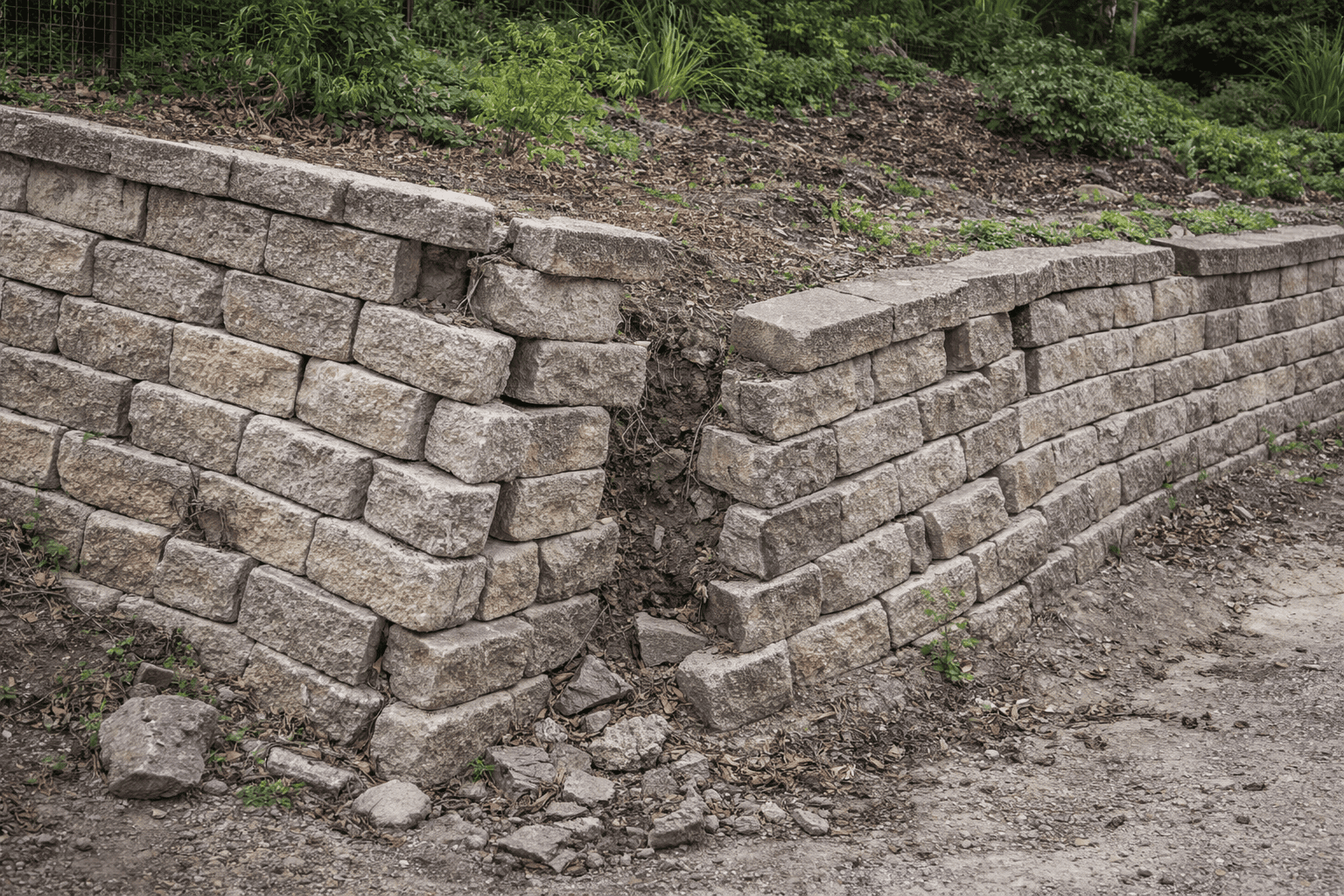 Leaning retaining walls in disrepair