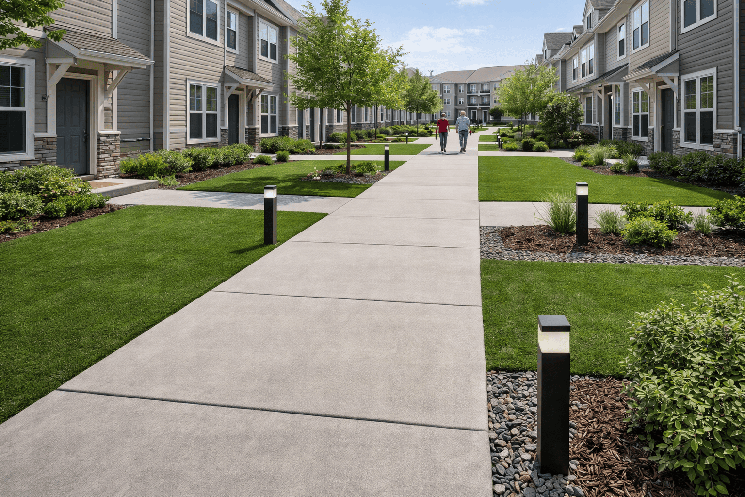 Modern courtyard with townhouse views
