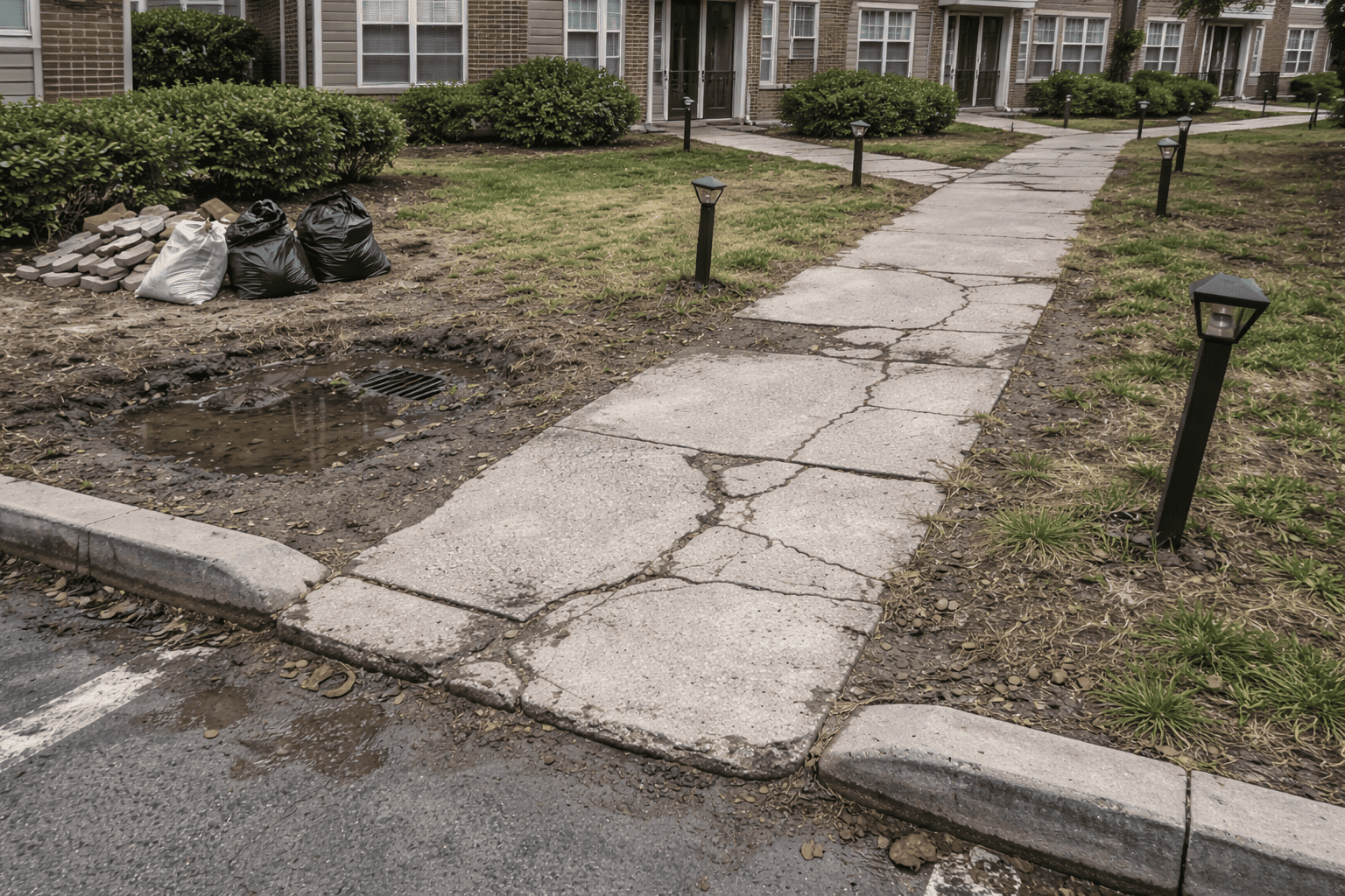 Sidewalk wear and construction debris