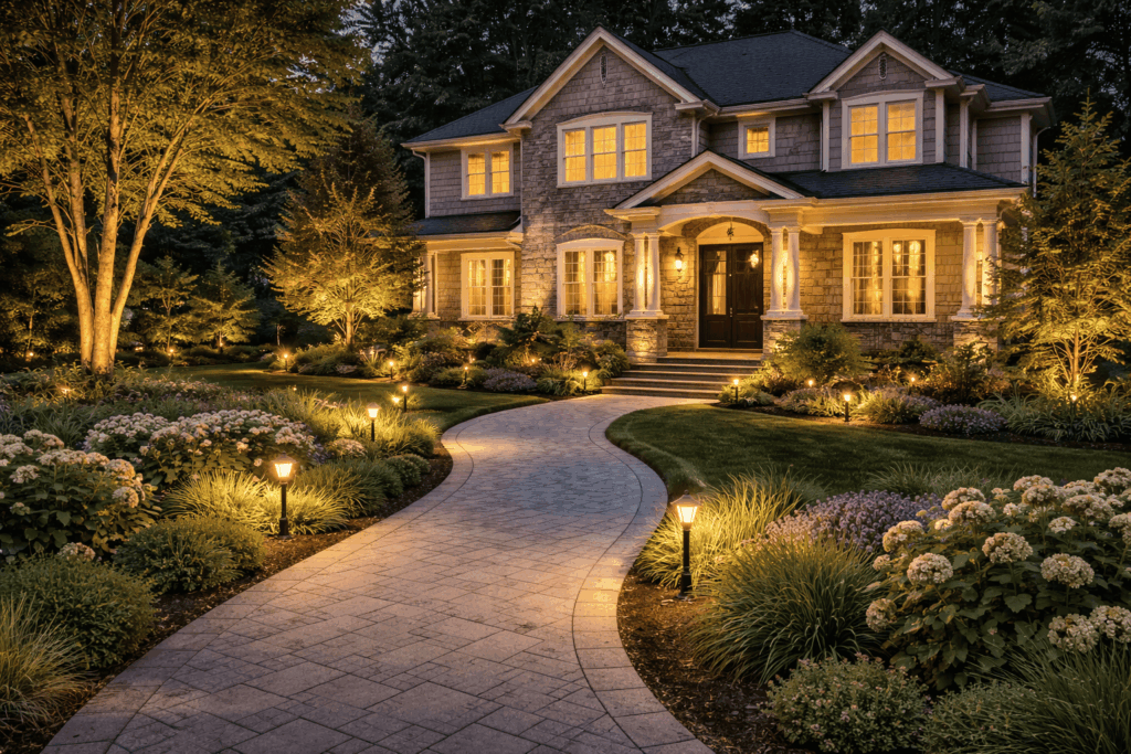 Twilight elegance in a garden home