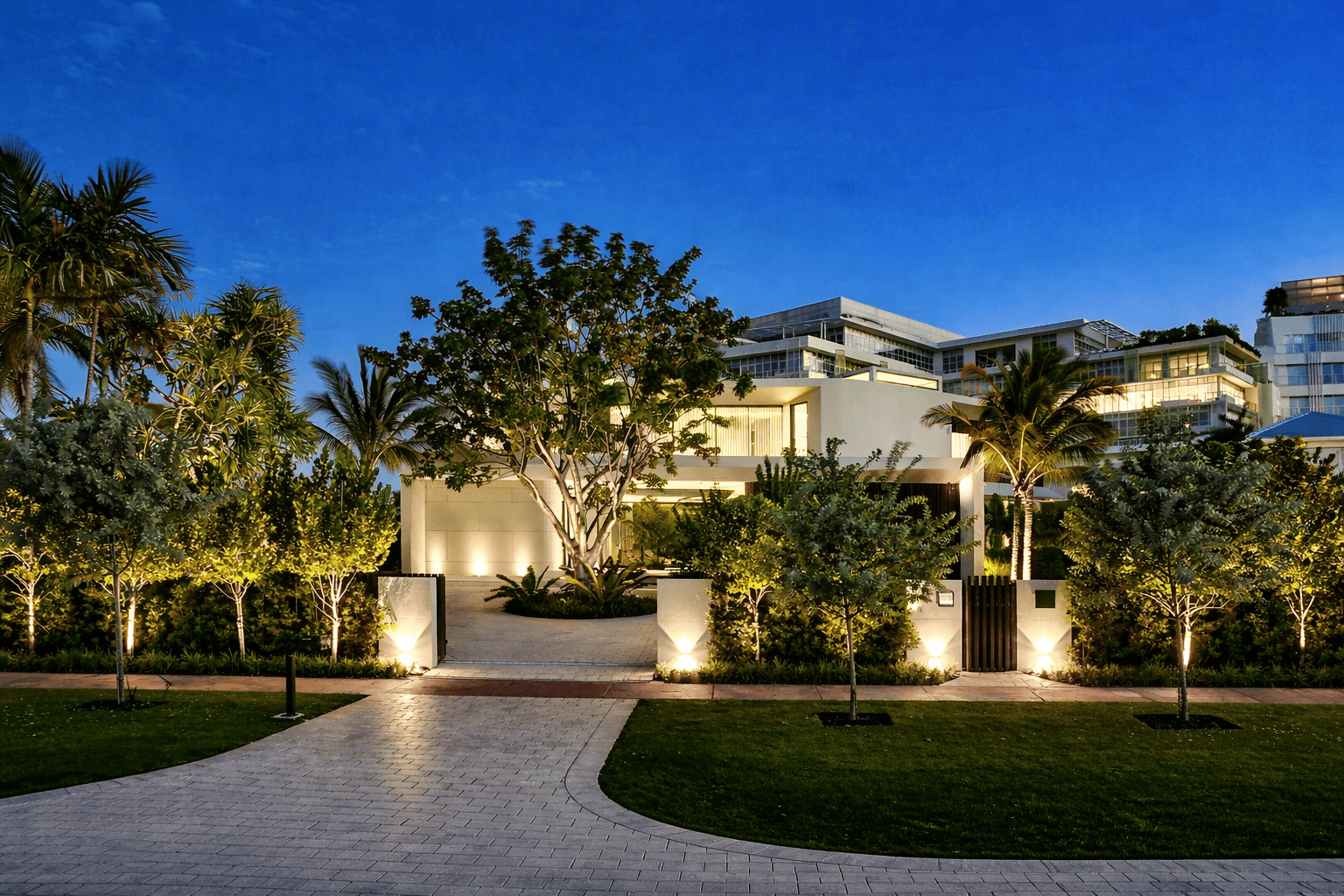 Tropical twilight at a modern residence