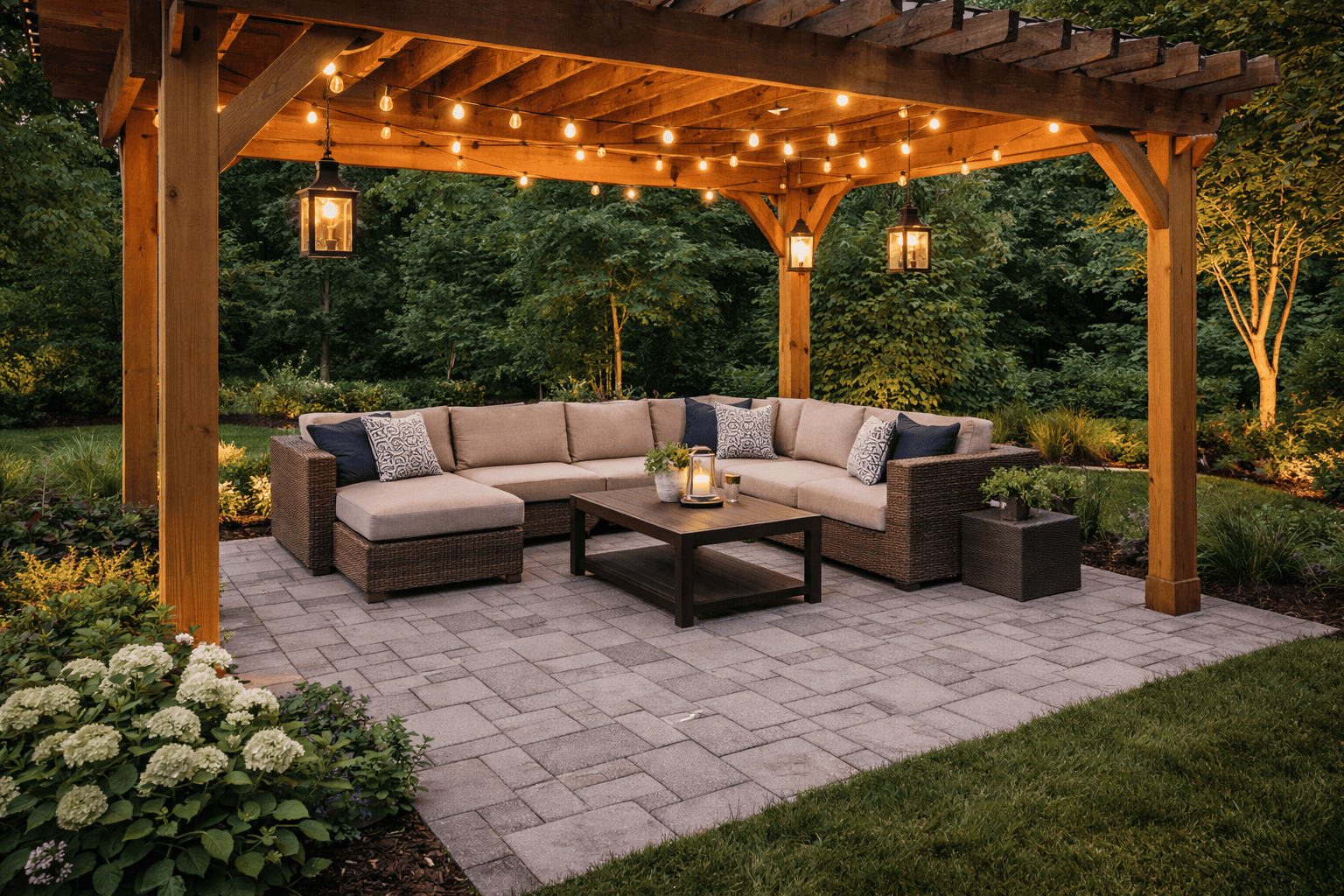 Twilight glow in a cozy backyard