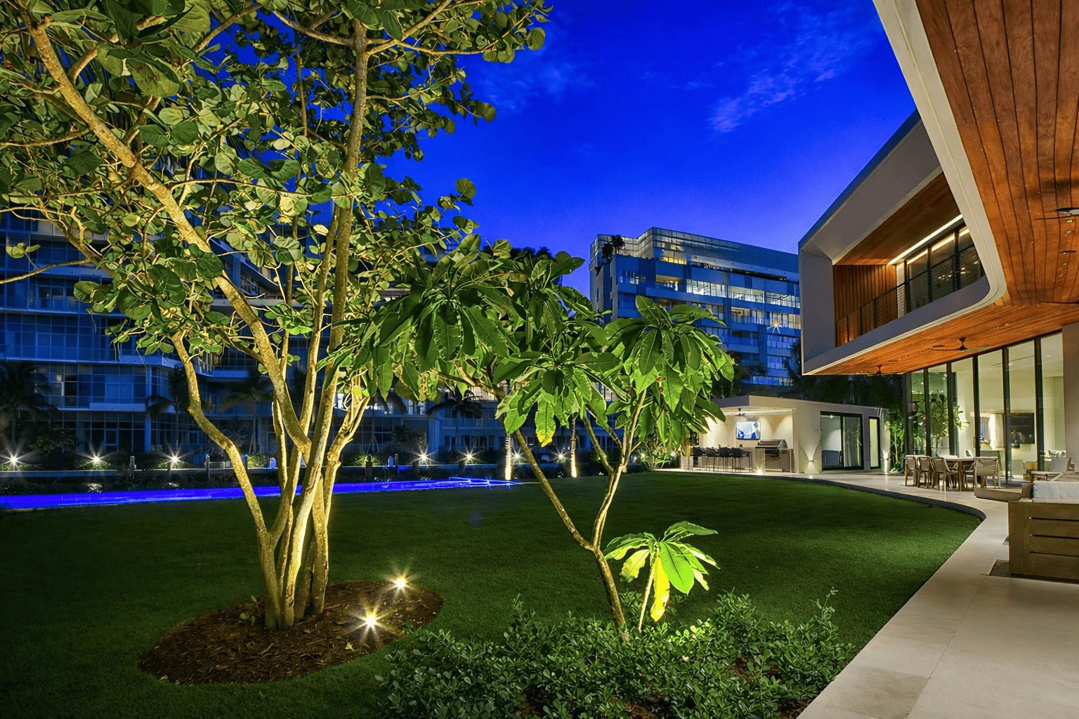 Twilight serenity in a luxury backyard